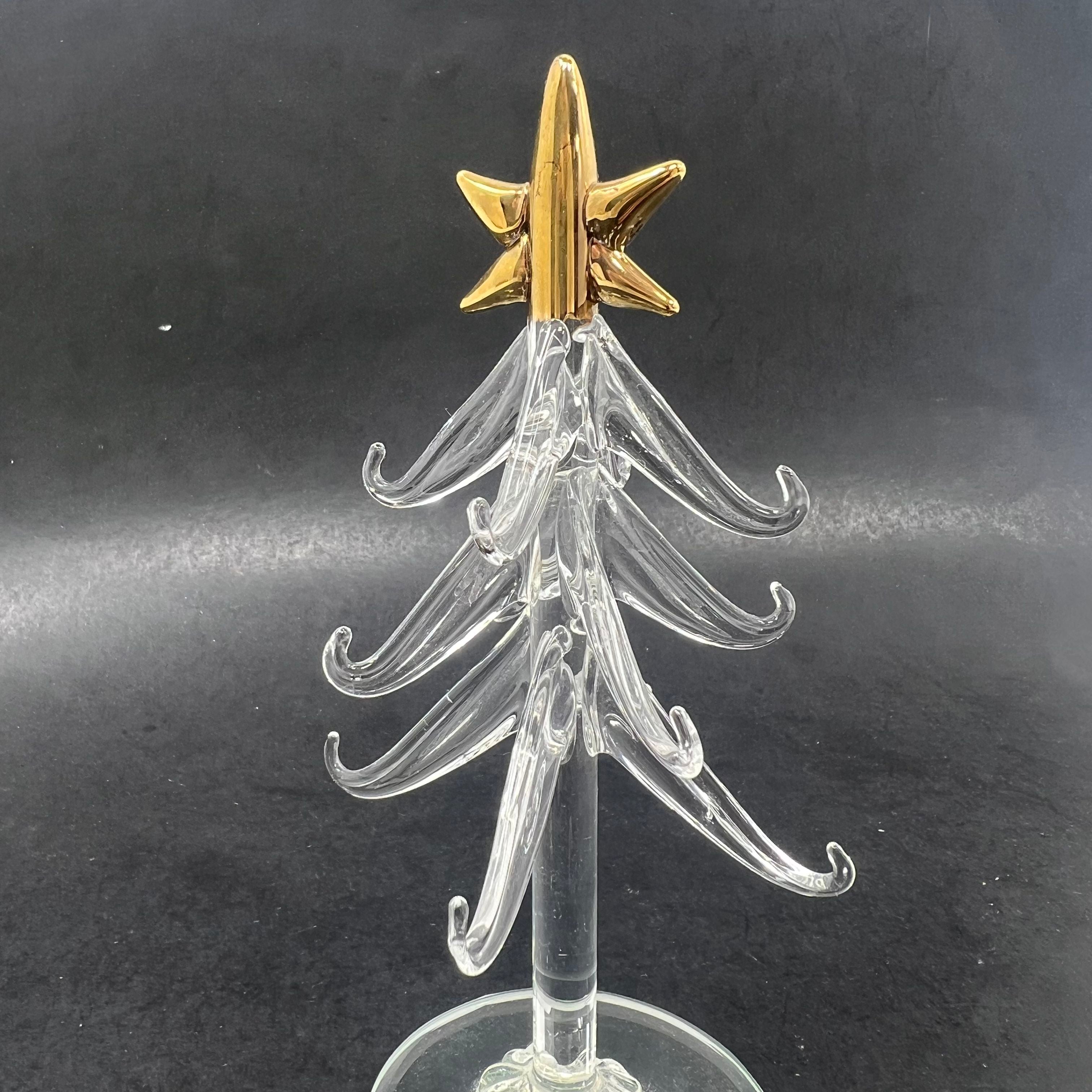 Hand Blown 13 Mini Ornaments Glass with Christmas Tree Art Glass Stand