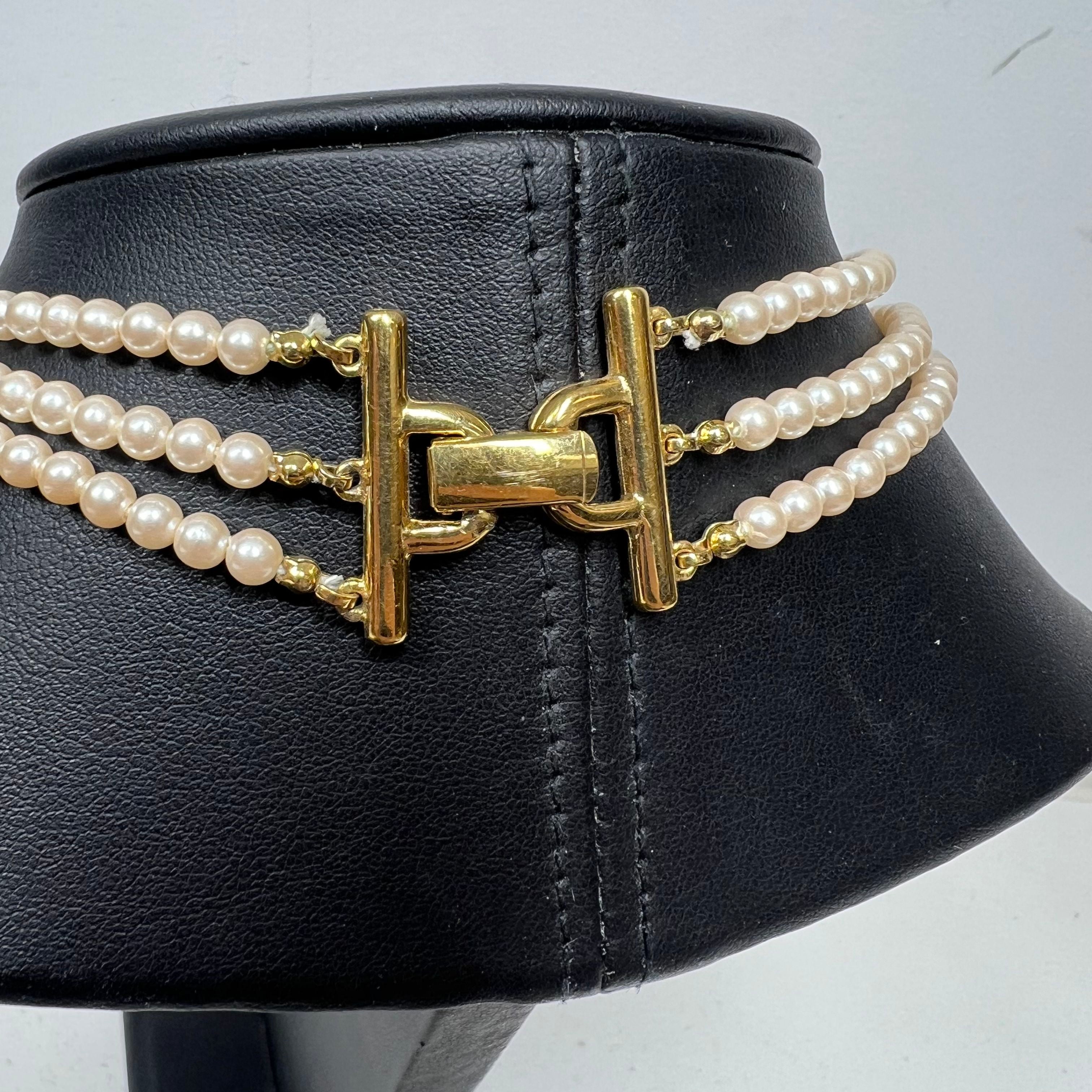 Richelieu Multi Strand Pearl and Gold Tone Bead Necklace