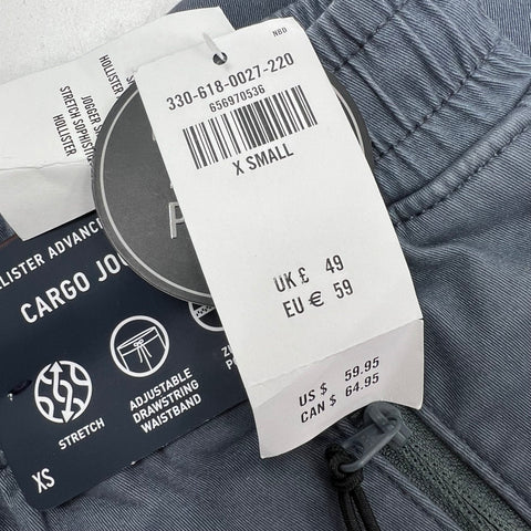 NWT Hollister Gray Advanced Stretch Tapered Cargo Jogger Pants Men's XS
