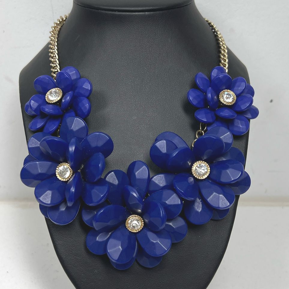 Natasha Big Blue Floral Beaded Statement Necklace