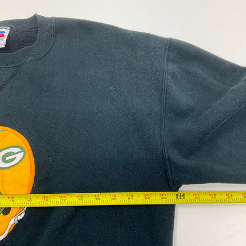 Vintage 90s Russell Athletic Packers Faded Black Embroidered Sweatshirt Men's XL