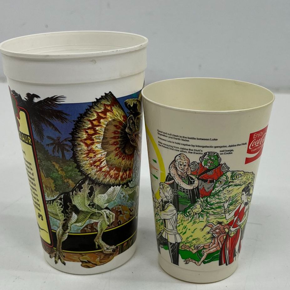 Vintage 1983 Star Wars & 1993 Jurassic Park McDonalds Coke Cups Lot of 2