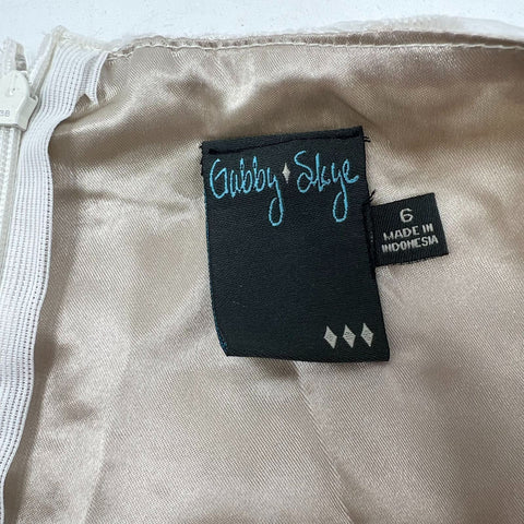 NWT Gabby Skye White Tan Embroidered Floral Lace Overlay A-Line Dress Women's 6