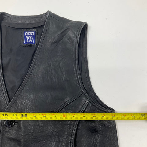 Vintage 90s Le Caf Walk Black Leather Biker Western Vest Men's L