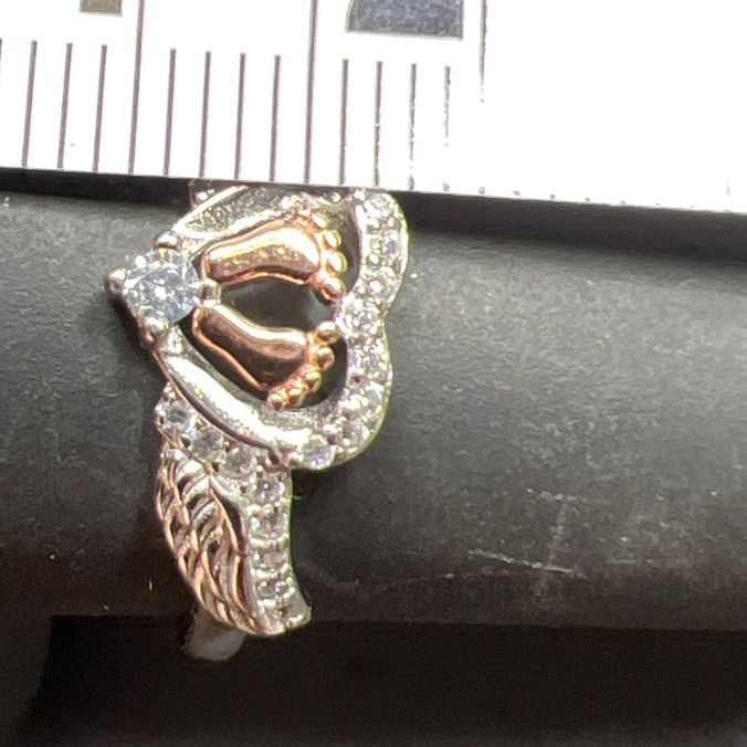 Mommy Of An Angel 925 Sterling Silver Feet Wings Rhinestone Ring Size 8