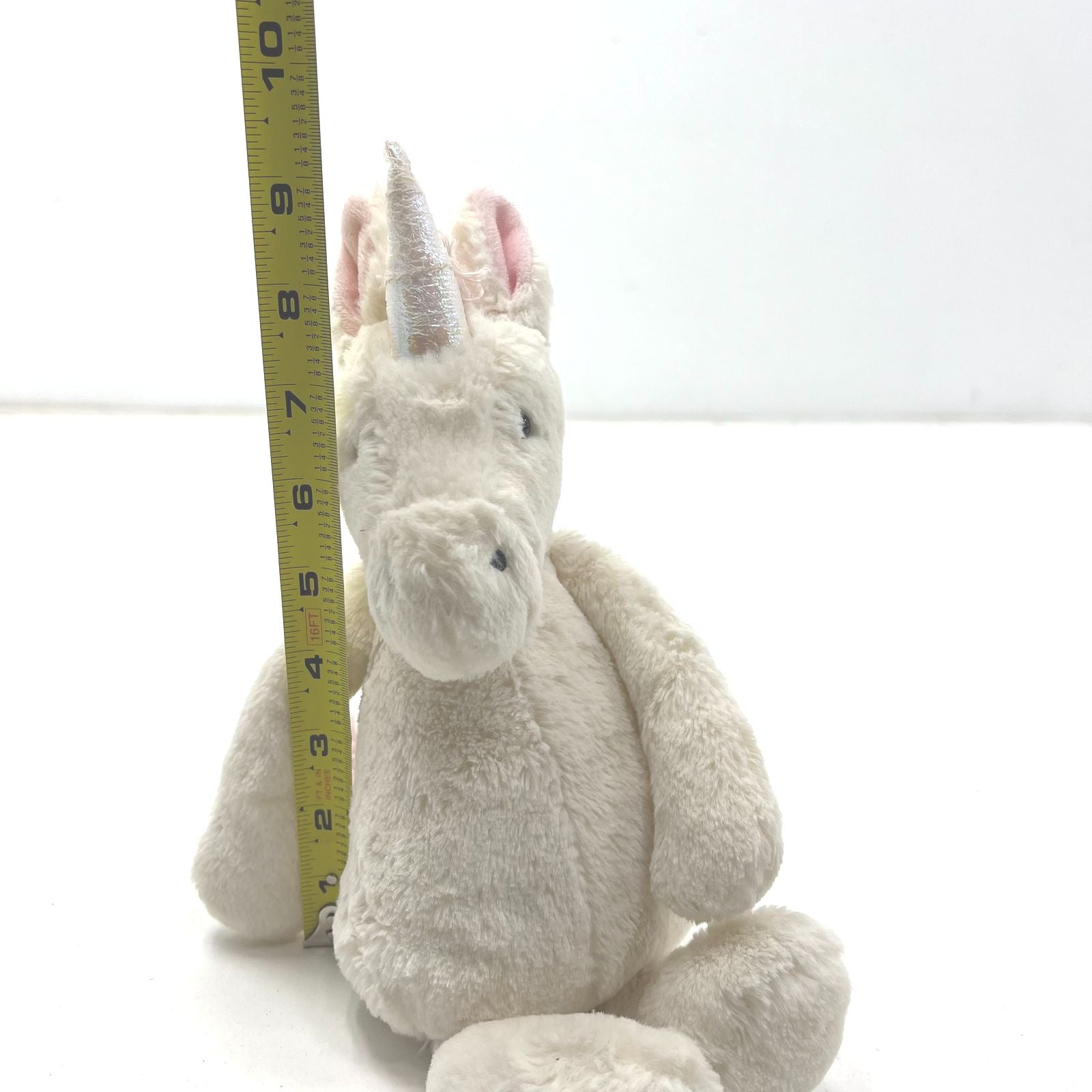Jellycat Bashful Unicorn Plush Stuffed Animal Toy White Pink Silver Horn 12 Inch