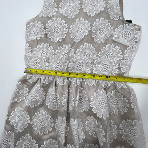 NWT Gabby Skye White Tan Embroidered Floral Lace Overlay A-Line Dress Women's 6