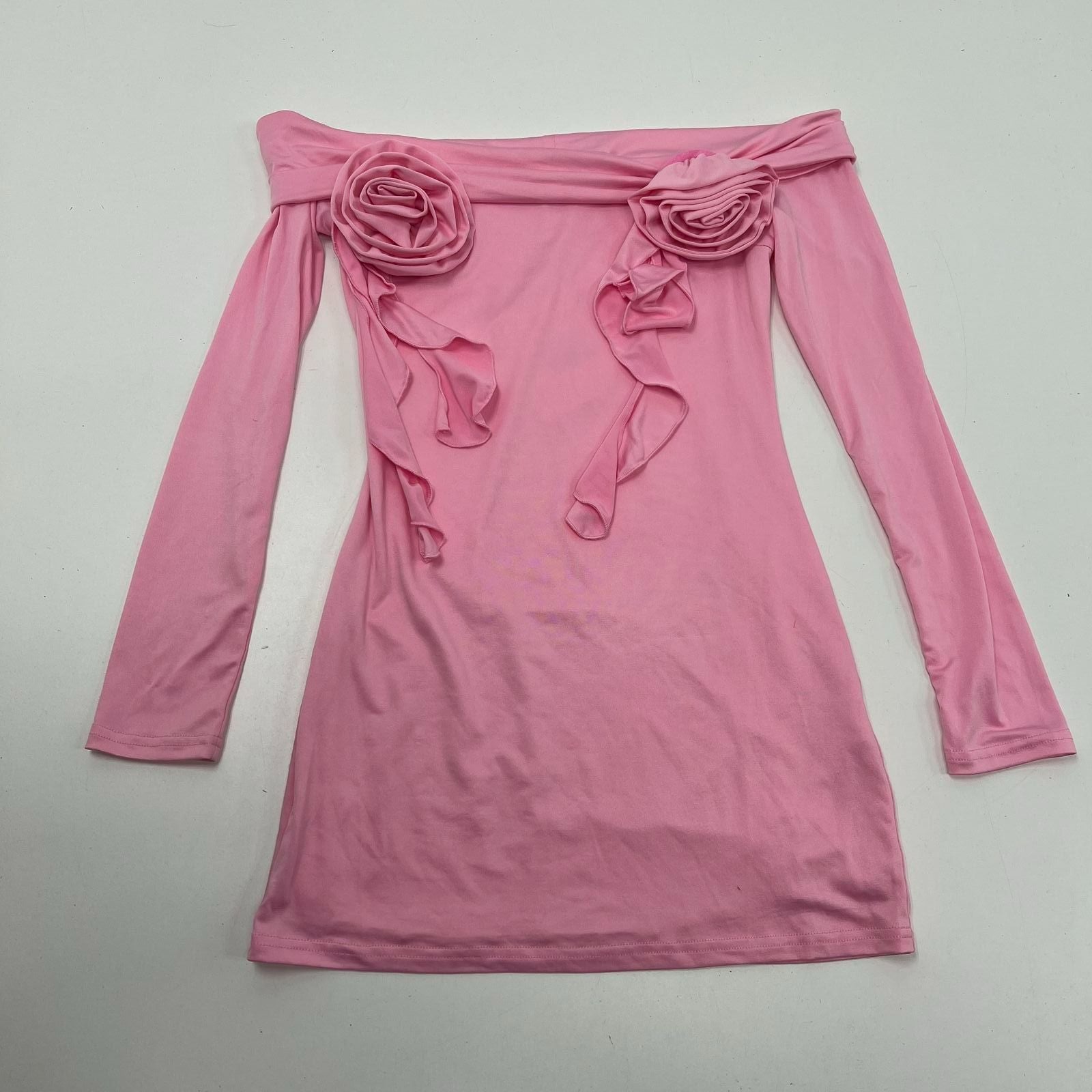 NWT Peppermayo Pink Cecilia Rose Applique Long Sleeve Mini Dress Women's US 4