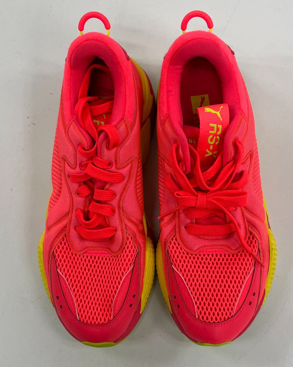 Women's Puma RS-X Soft Case Neon Pink Yellow Alert Athletic Shoe Size 9.5