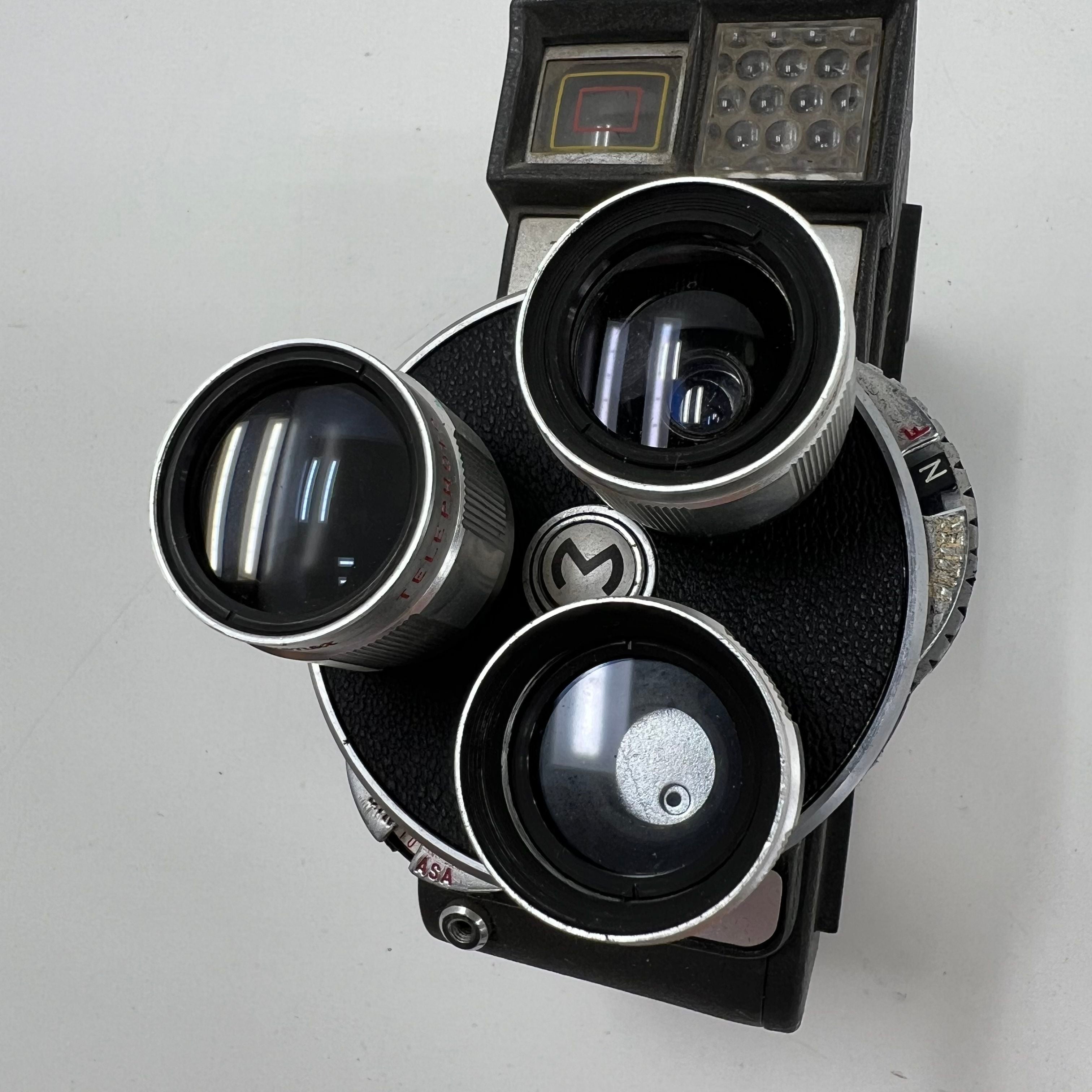 Vintage 1960s Mansfield Holiday Meter Matic 8mm Cine Turret Camera Kit w Case