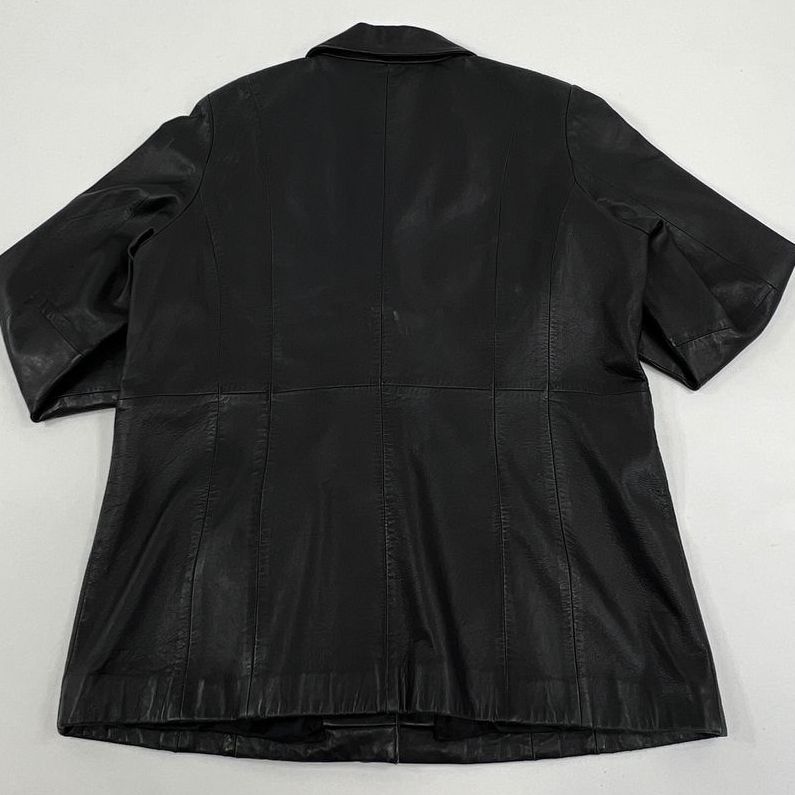 VTG Y2K Women's Merona Black Genuine Leather Coat Jacket Button Up - Size XL