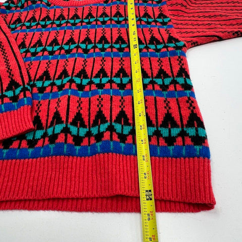 Vintage 80s Pepe Red Aztec Geometric Pattern Coogi Style Crewneck Sweater Sz S