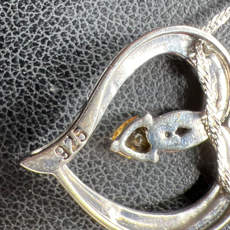Sterling Silver Yellow Gemstone Heart Pendant Necklace 2.92g