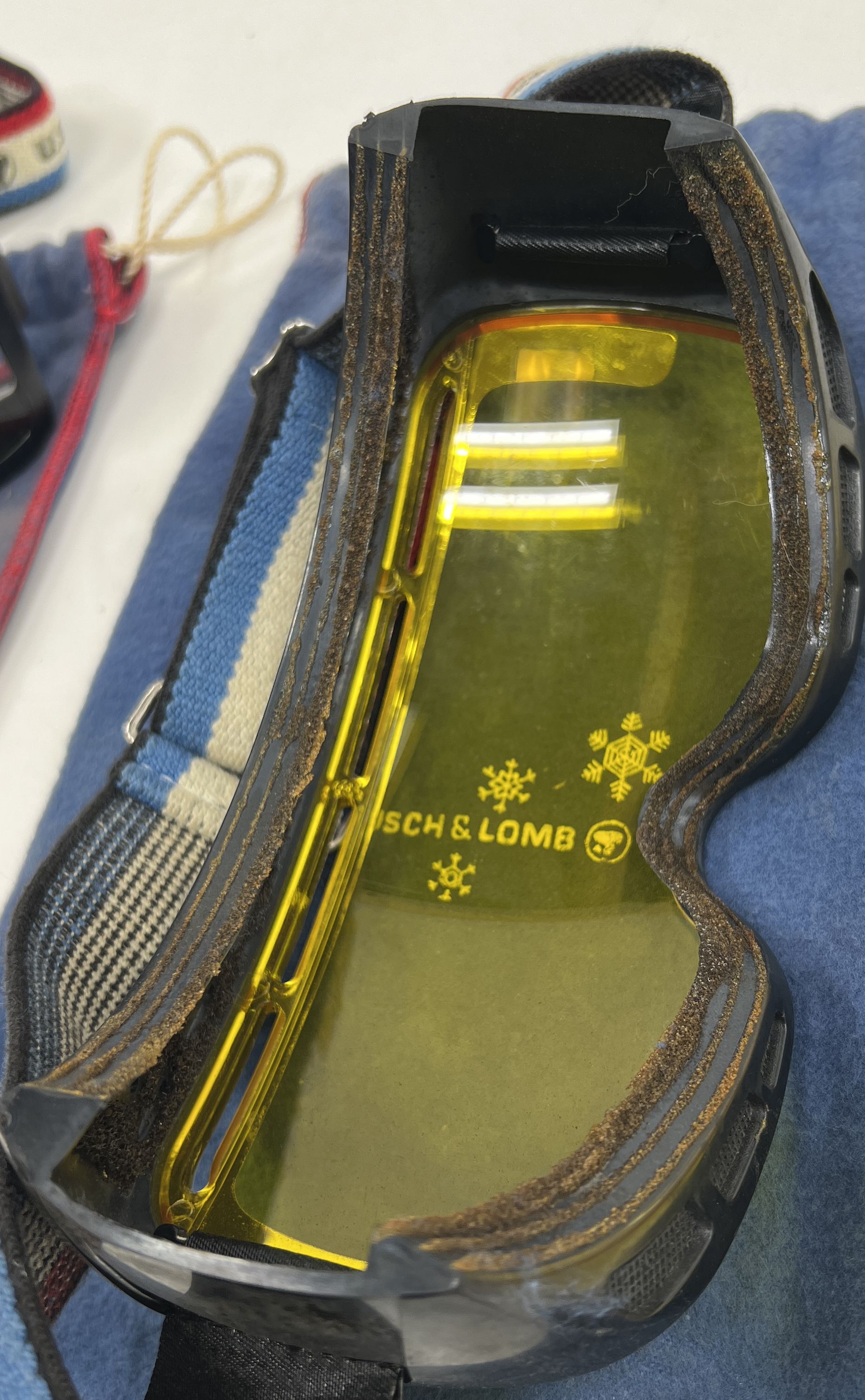 Vintage Bausch & Lomb Ski Goggles Lot of 2 in Cloth Bags Adjustable Bands *READ*