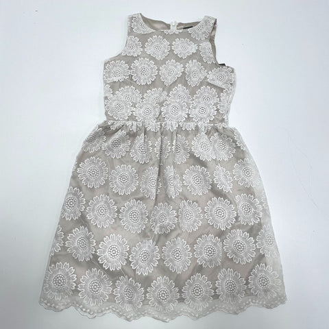 NWT Gabby Skye White Tan Embroidered Floral Lace Overlay A-Line Dress Women's 6