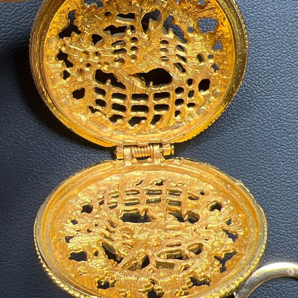 Gold Tone Unicorn Filigree Locket Keychain