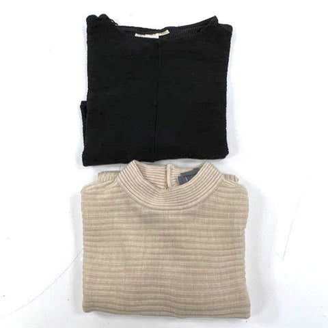 Anthropologie Lot of 2 Sweaters Black Maeve Cropped Tan Mock Neck Womens M