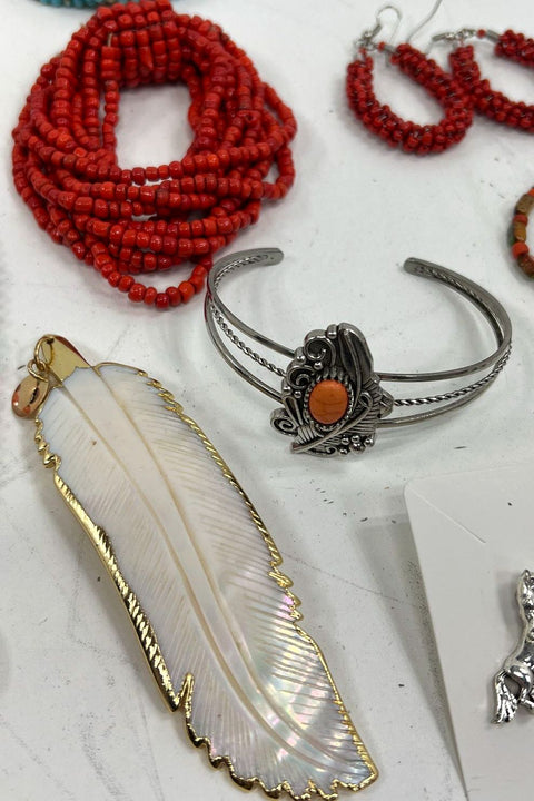 Lot 14pc Southwestern Style Jewelry Faux Turquoise Coral Cross Feather Horses
