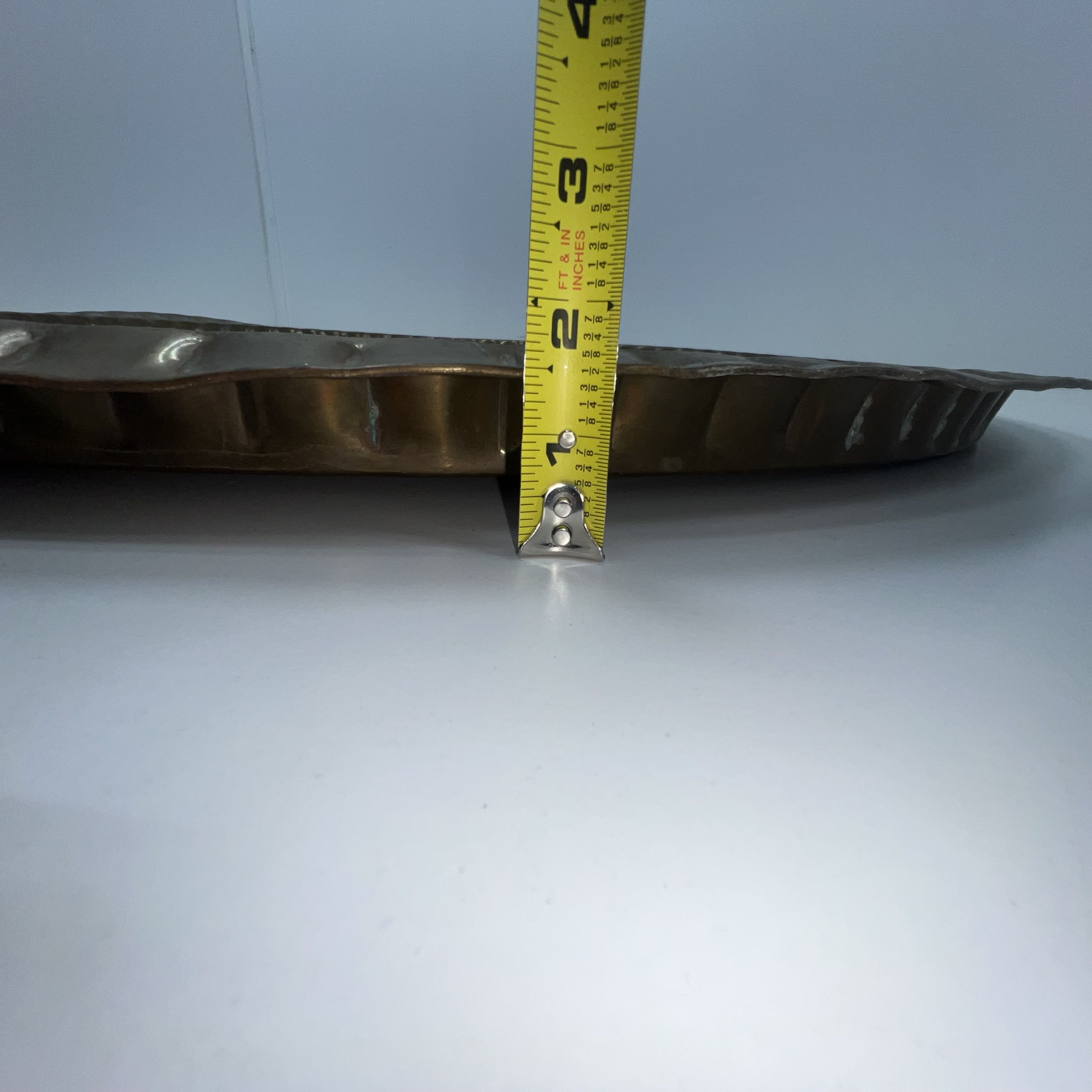 Vintage Large Brass Moroccan Indian Style Tray Table Top Embossed Floral 35.5"