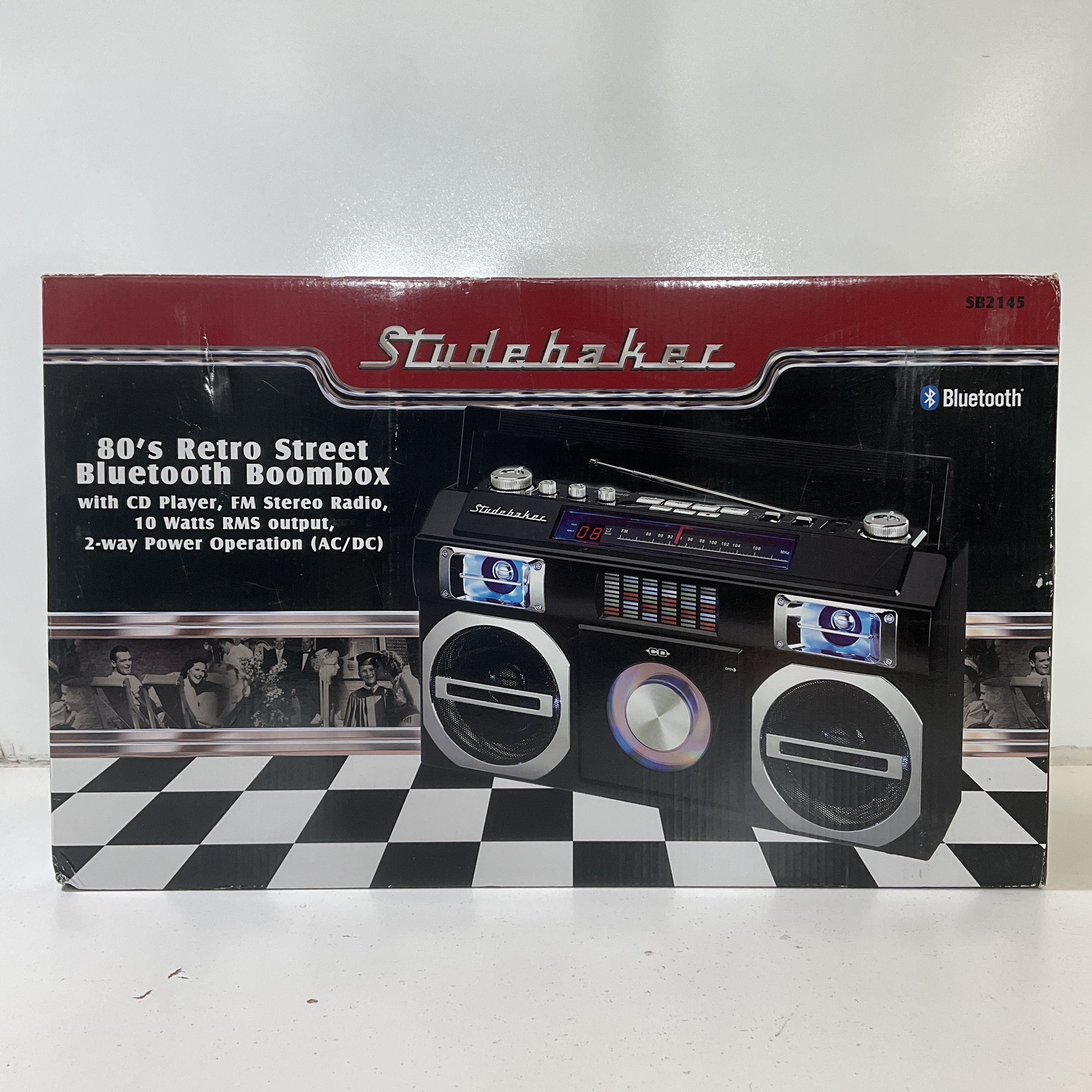 Studebaker SB2145 80s Retro Street Bluetooth Boombox CD/FM New Open Box