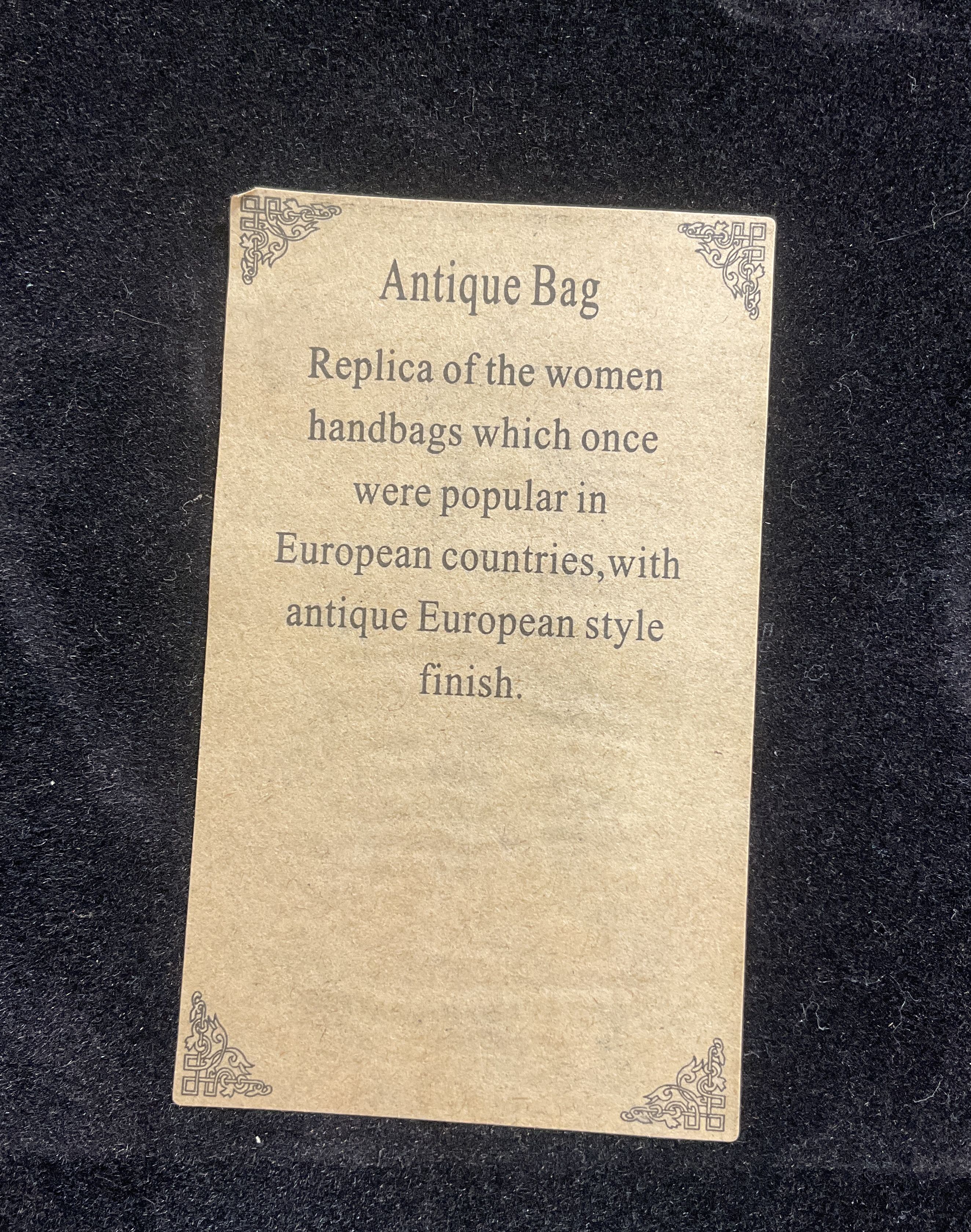 European Antique Bag Replica Black Gold Wood Glass Fabric Metal Shadow Box Art