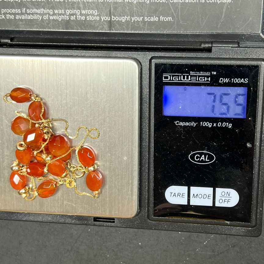 14K Yellow Gold Orange Beaded Y Drop Necklace 7.55g