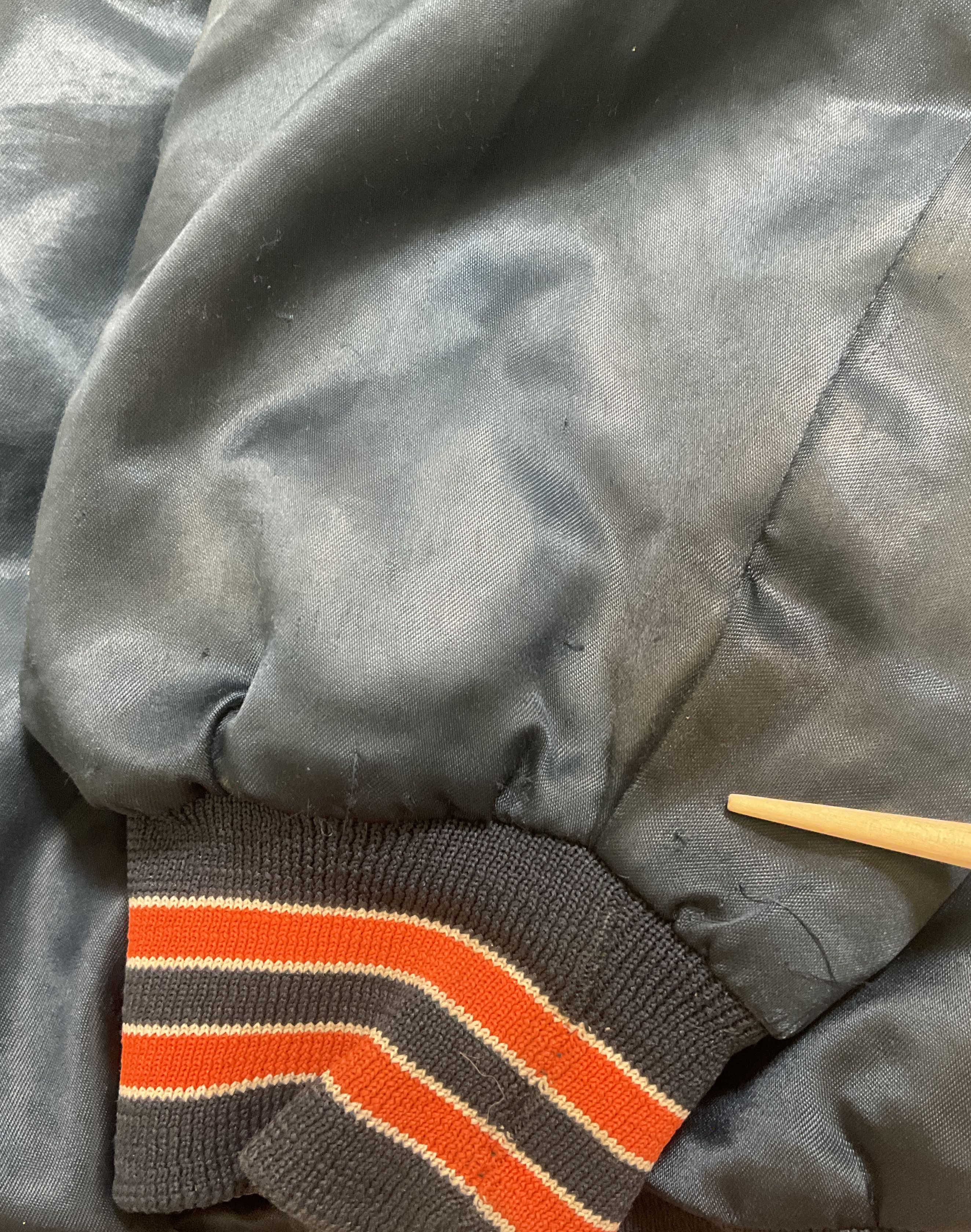 Chalk Line Men's Blue Satin Bomber Jacket Size XXL Vintage Chicago Bears Colors