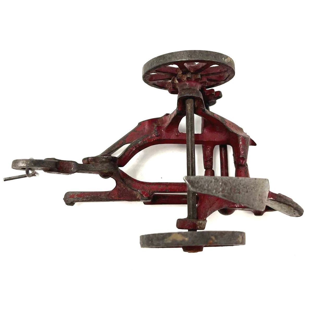 Vintage 1930s Cast Iron 2 Bottom Plow Toy Red 4x2"