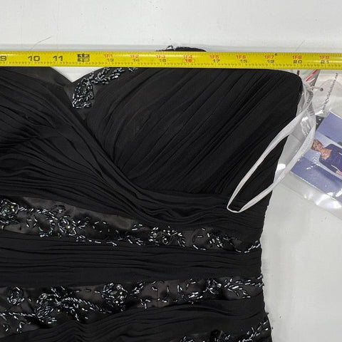 Le Belle NWT Black Beaded Ruched Strapless Formal Gown Dress Women's Size 16