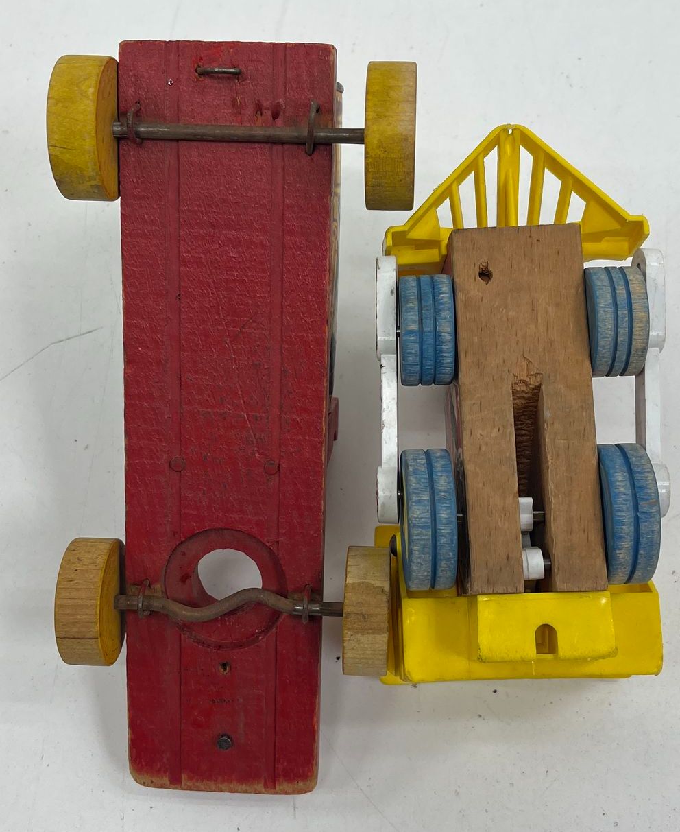 Vintage 60s Fisher Price Wood Pull Toy Train Lot Toot-Toot & No. 485 Choo Choo