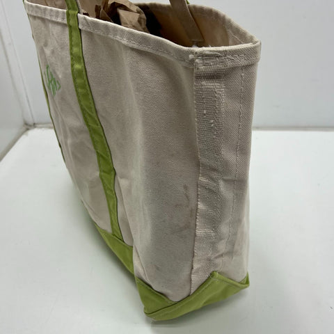 L.L. Bean Green Canvas Boat and Tote Bag Large Made in USA Monogram LRN