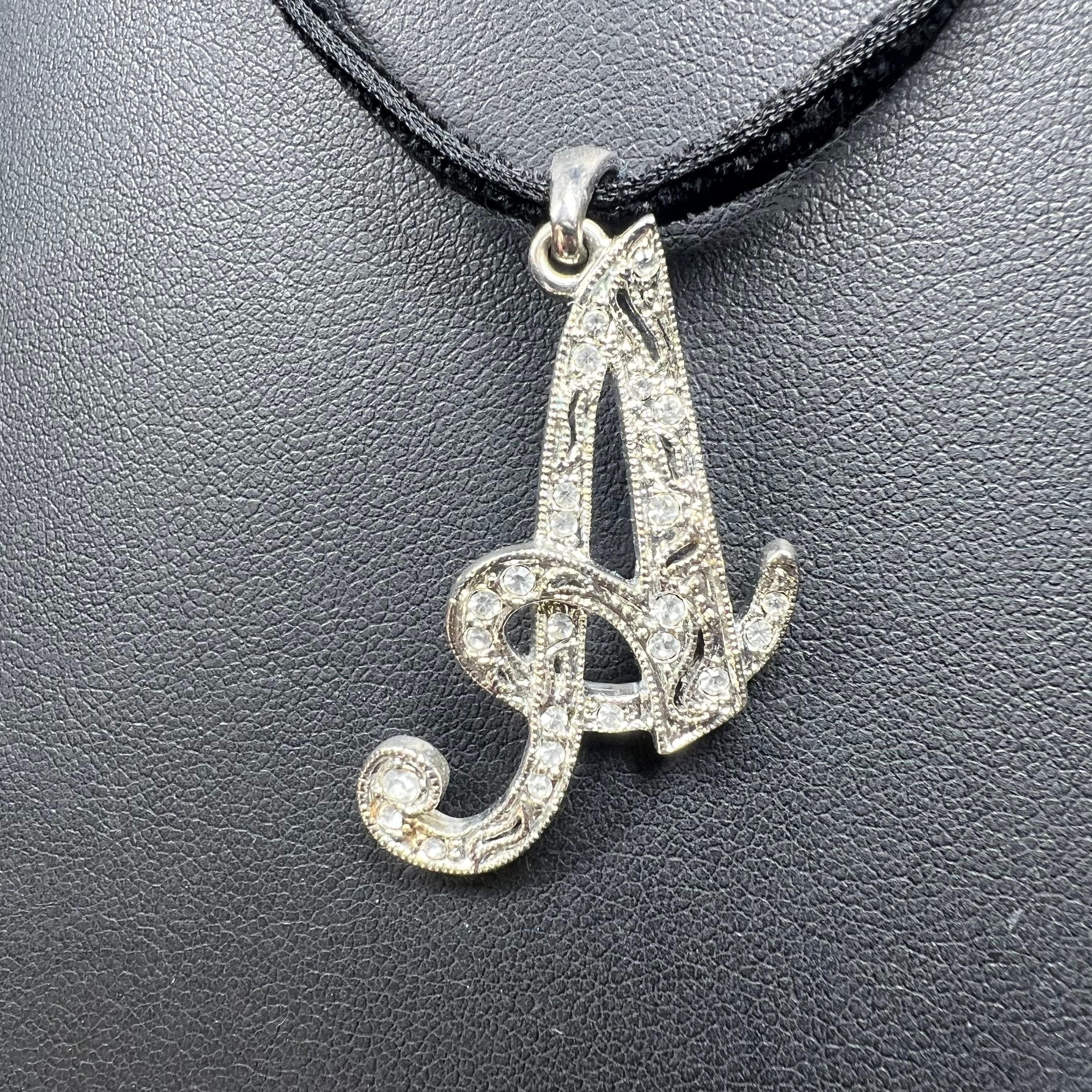 Vintage Monet Black Suede Choker Necklace Initial Letter Cursive A Pendant