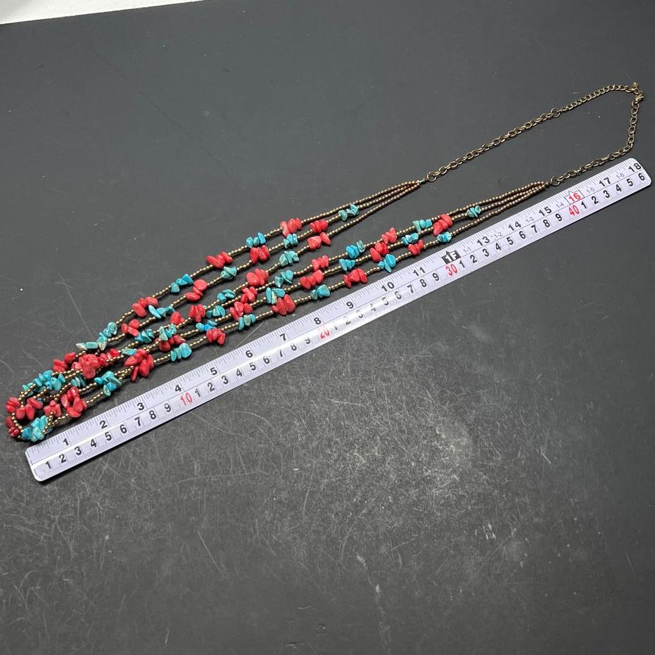 Coral and Turquoise Beaded Multistrand Necklace