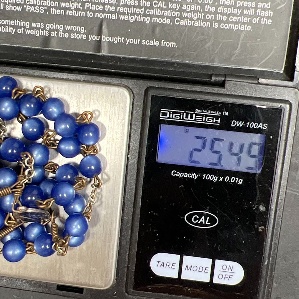 Vintage Blue Beaded Sterling Silver Crucifix Rosary
