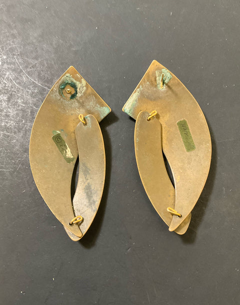 Vintage Edgar Berebi Yellow & Green Enamel Pierced Statement Fashion Earrings