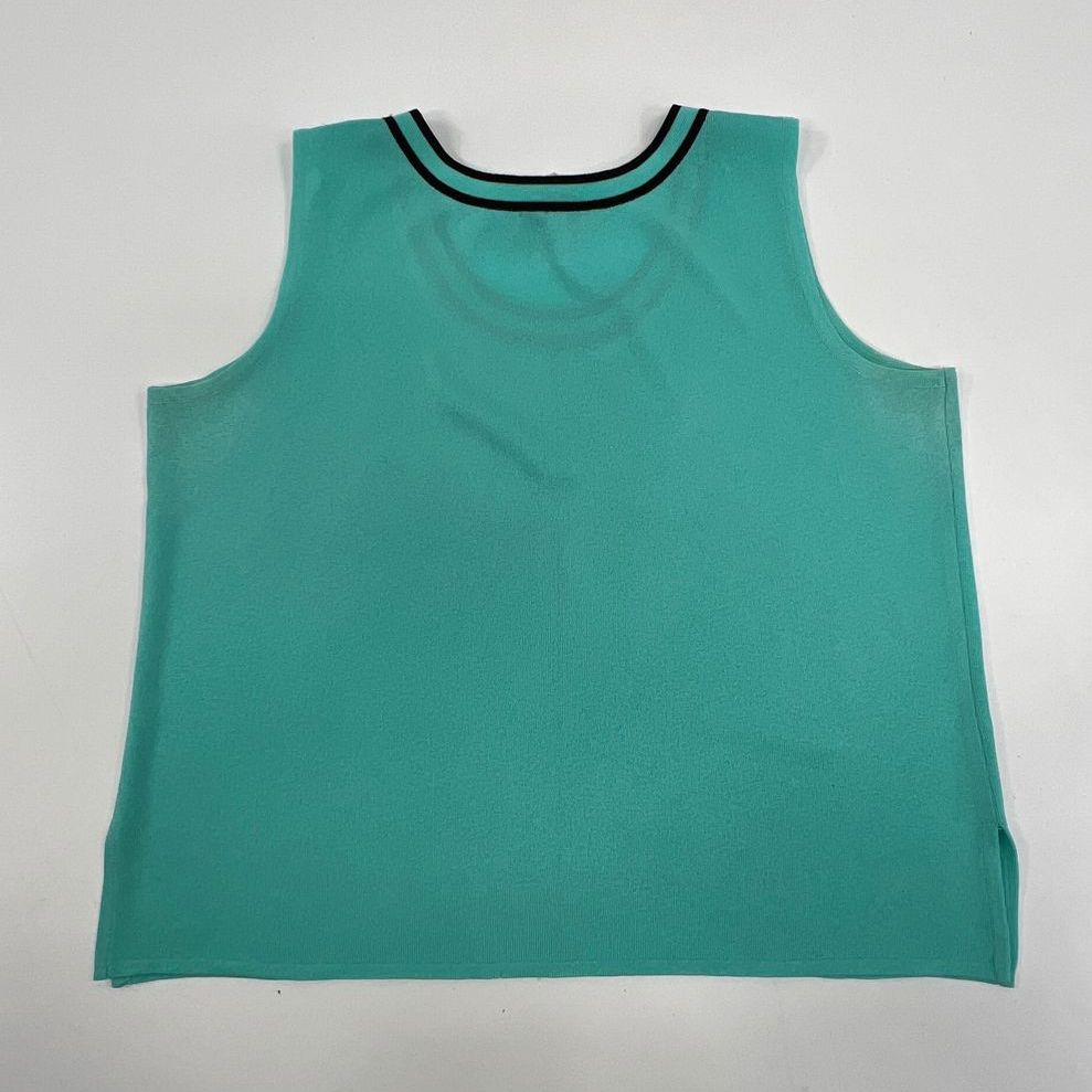 Women's Ming Wang Teal Knit Black Accent Tank Top 100% Acrylic - Size Large