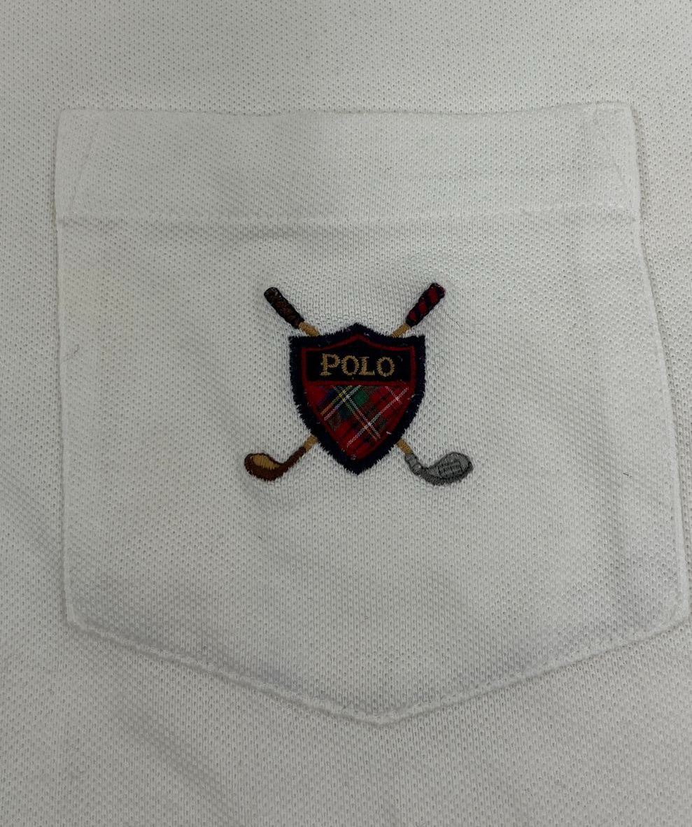 VTG Men's Polo Ralph Lauren Golf "White" Short Sleeve Polo Shirt - Size Large