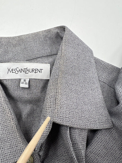 Yves Saint Laurent Gray Vintage Y2K Textured Button Up Shirt Mens 16 32-33