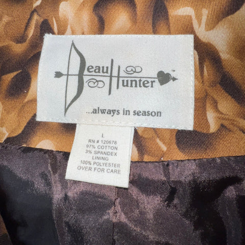 Beau Hunter Brown Abstract Animal Print Utility Safari Jacket Women's L
