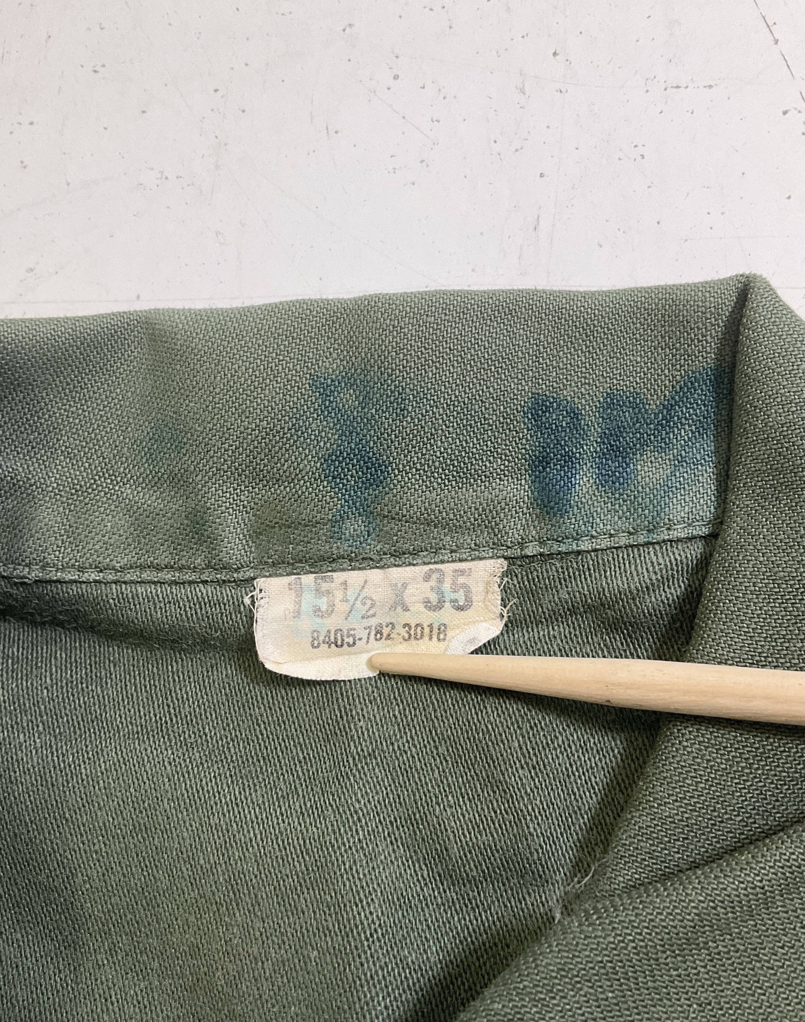 Vintage 60s US Army OG-107 Cotton Sateen Field Shirt Vietnam Era Mens M 15.5x35