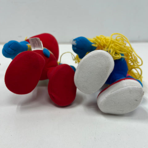 Vintage Smurfs Papa Smurf & Smurfette Plush Figure Toy Lot Wallace Berrie Style