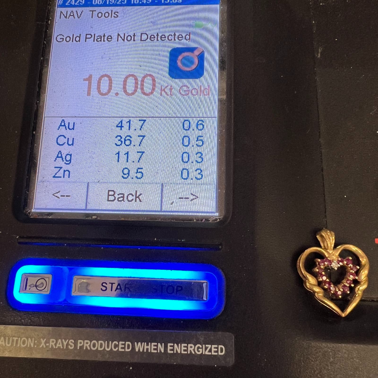 10K Yellow Gold Red & Clear Gemstone Heart Pendant 2g
