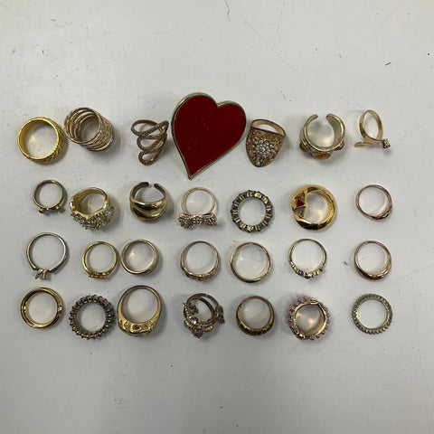 Gold Tone & Silver Tone Fashion Costume Jewelry Ring Lot of 28 Mixed Styles