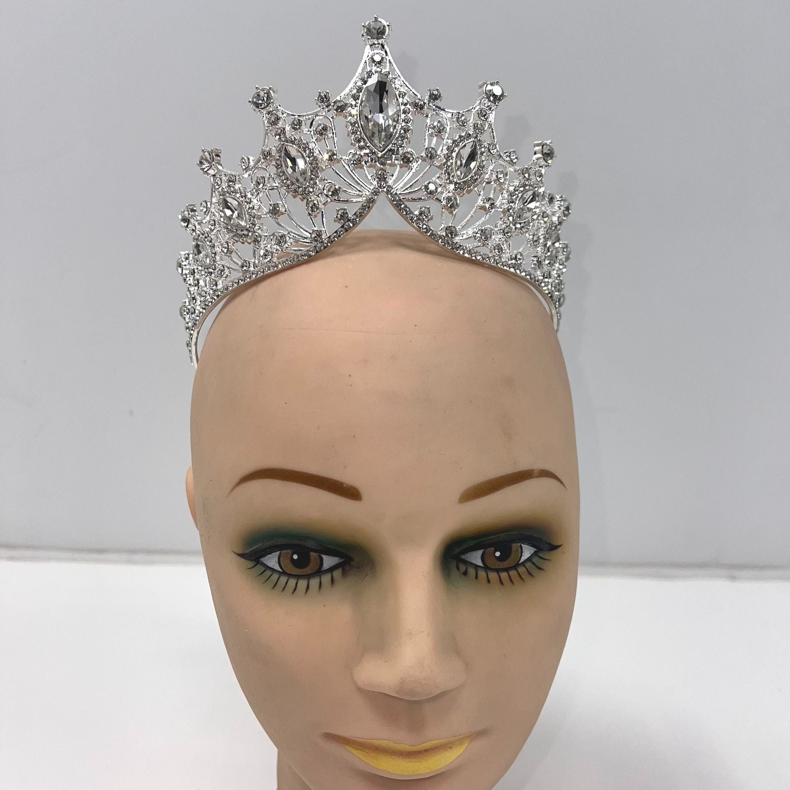 Rhinestone Baroque Bling Tiara Crown Headpiece Silver Tone
