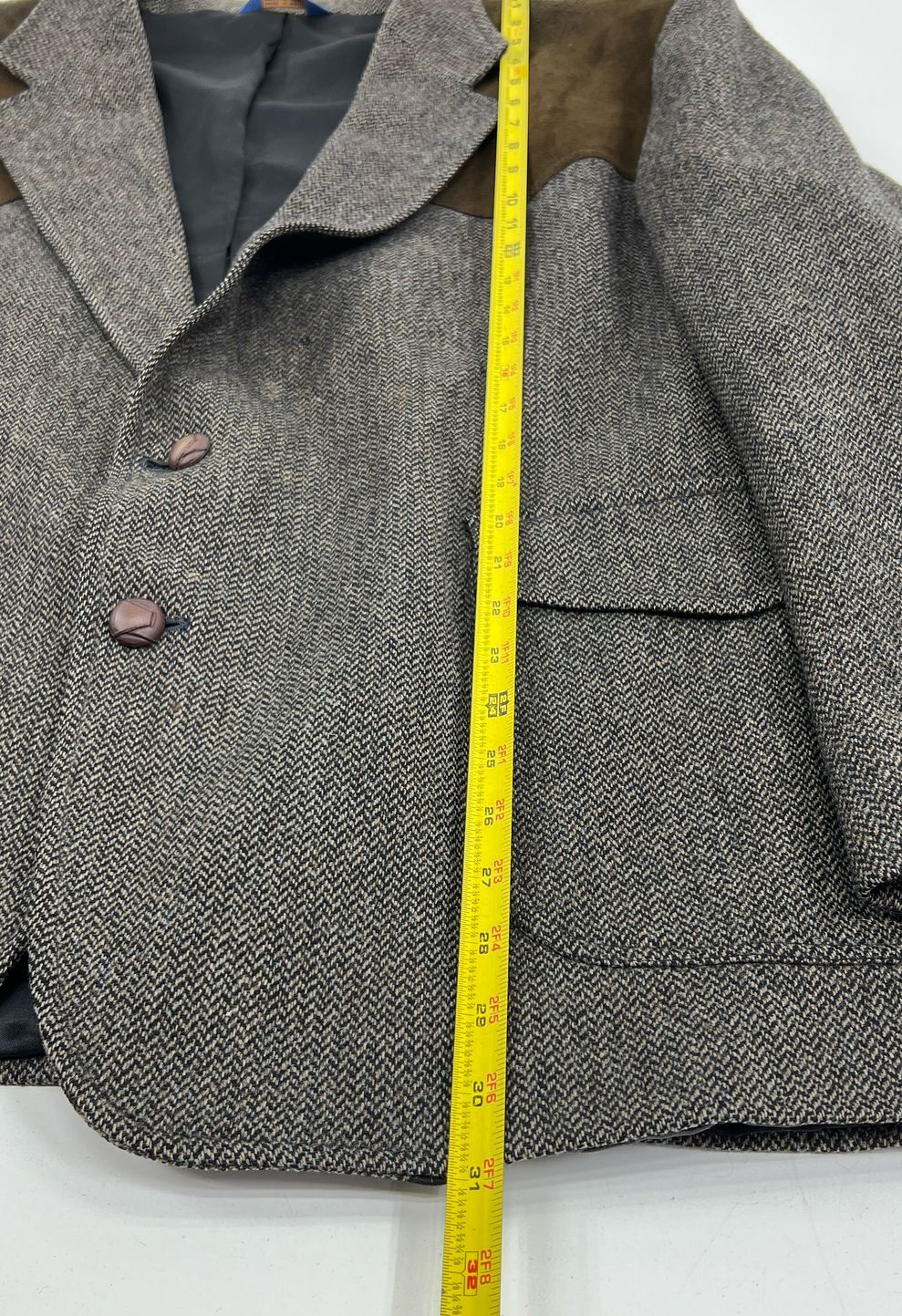 Men's Pendleton Western Brown Herringbone Wool Blazer Elbow Patches - Size 48