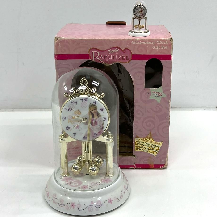 VTG Barbie Walmart Rapunzel Anniversary Cloche Spinning Clock Gift Set UNTESTED