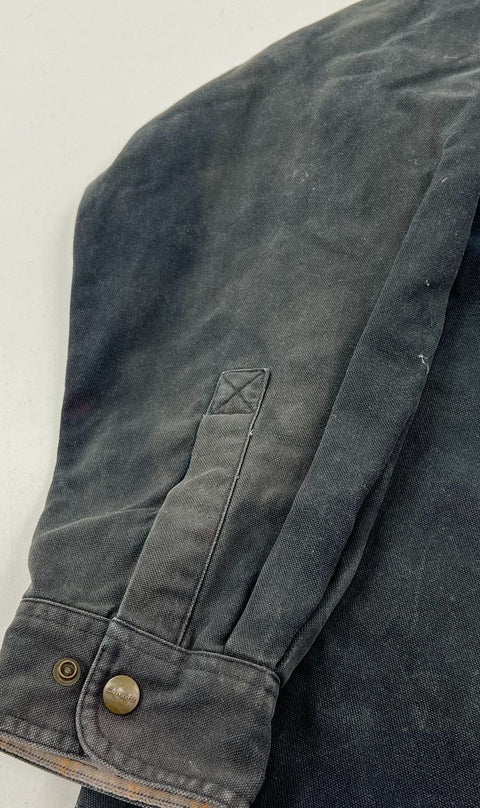 Carhartt Vintage Washed Black Flannel Lined Band Collar Shacket Mens L Tall