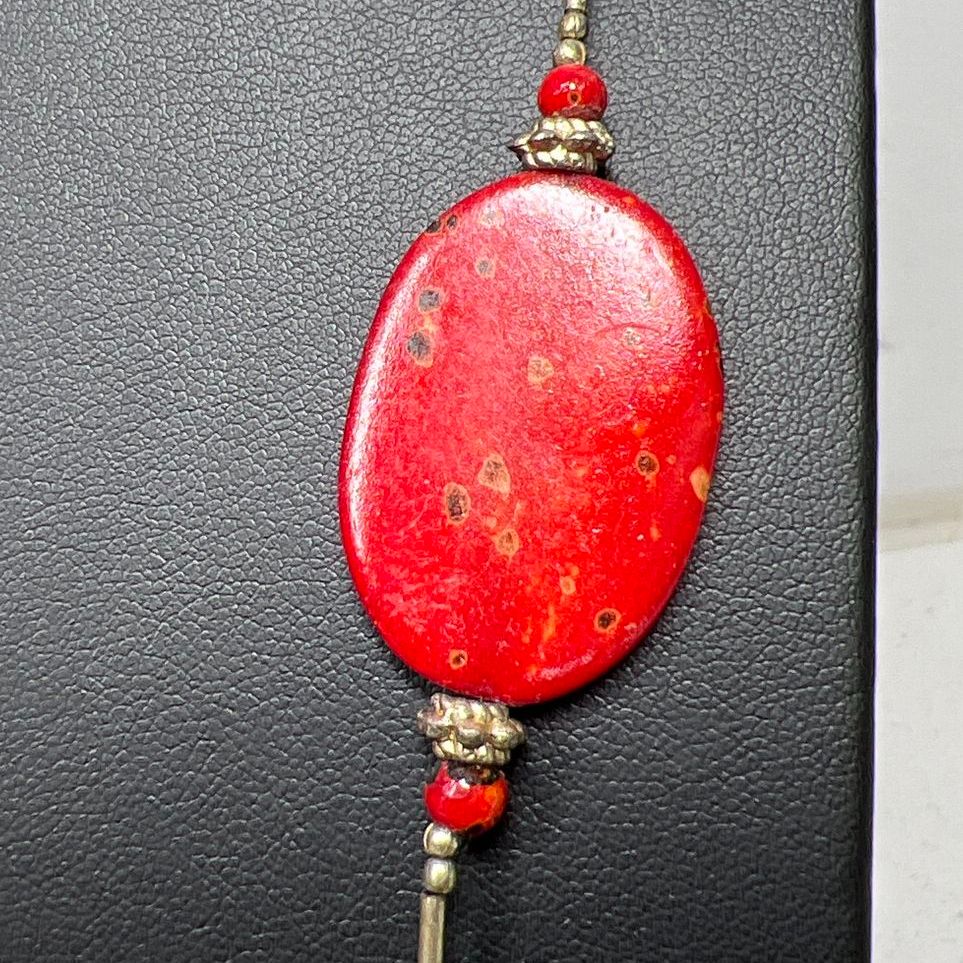 Oval Red Coral Beaded Necklace