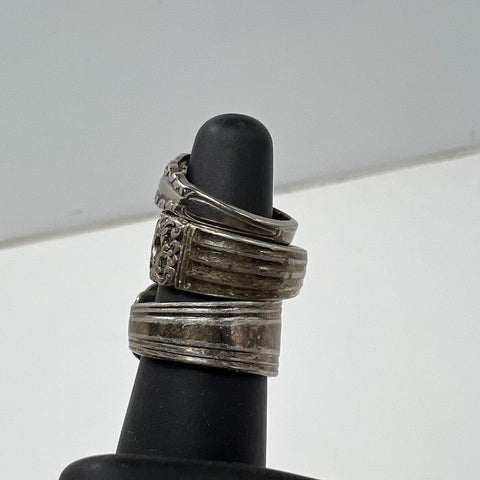 Vintage Silver Tone Spoon Rings Art Deco Floral Style Jewelry Lot of 3