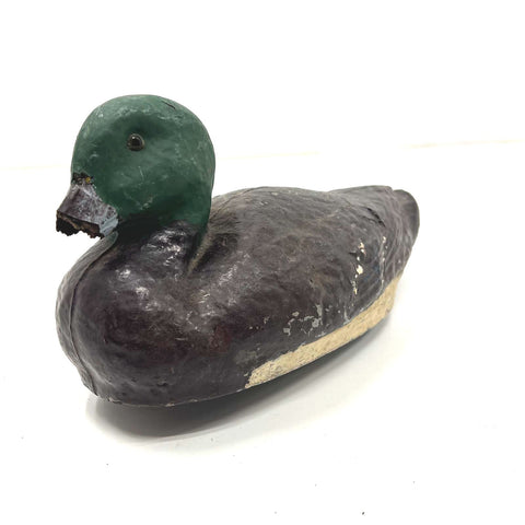 Vintage Paper Mache Mallard Duck Decoy Hand Painted Folk Art Hunting Decor 11.5"